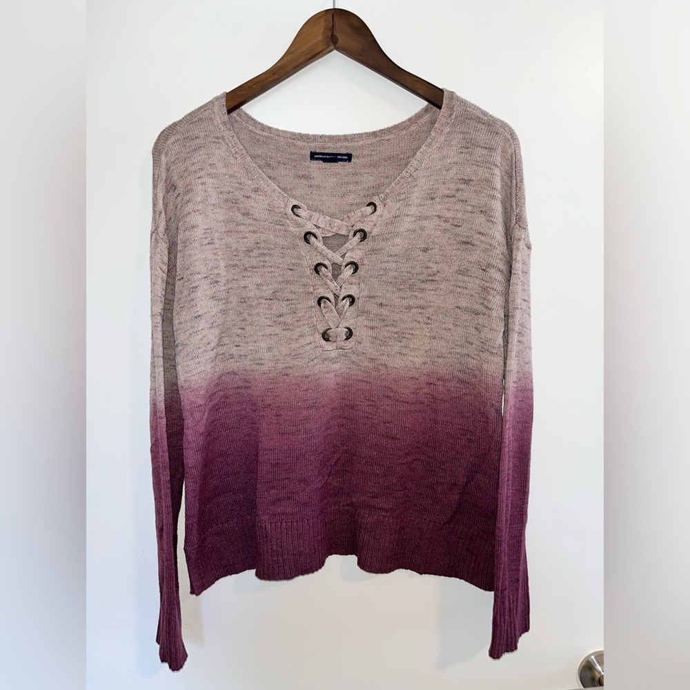 American Eagle Plum Ombré Lace-Up Sweater - Size Medium